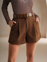 Anewsta Retro Corduroy Women Waist Belt Shorts, Commuting Style